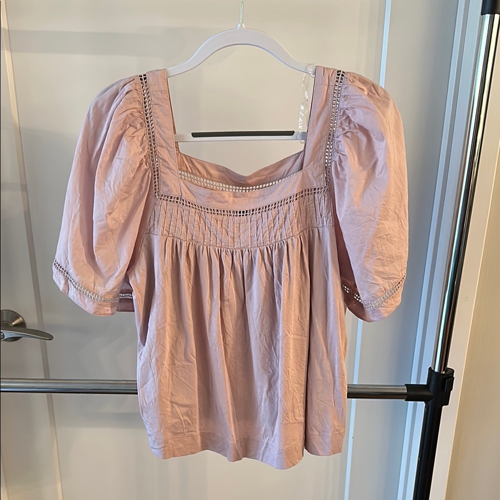 Banana Republic Pink Smocked Puff Sleeve Blouse